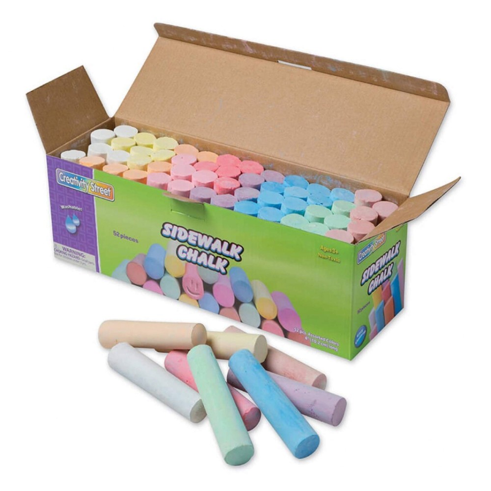 CHENILLE KRAFT Company Sidewalk Chalk, Washable/Nontoxic, 52 Piece, 4 x 1 Inches, Assorted (CKC1752)