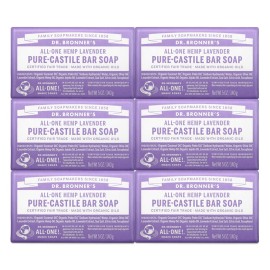 Dr. Bronner\'s - Pure-Castile Bar Soap (Lavender, 5 ounce, 6-Pack) - Made with Organic Oils, For Face, Body and Hair, Gentle and Moisturizing, Biodegradable, Vegan, Cruelty-free, Non-GMO