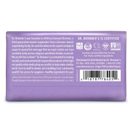 Dr. Bronner\'s - Pure-Castile Bar Soap (Lavender, 5 ounce, 6-Pack) - Made with Organic Oils, For Face, Body and Hair, Gentle and Moisturizing, Biodegradable, Vegan, Cruelty-free, Non-GMO