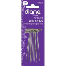 Diane 2-Inch T-Pins for Wigs, Toupees, Hairpieces, Crafting, Displaying, Styling Mannequin Heads and Wig Stands, Silver (12 Pack)