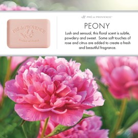 Pre de Provence Artisanal Soap Bar, Enriched with Organic Shea Butter, Natural French Skincare, Quad Milled for Rich Smooth Lather, 8.8 Ounce, Peony