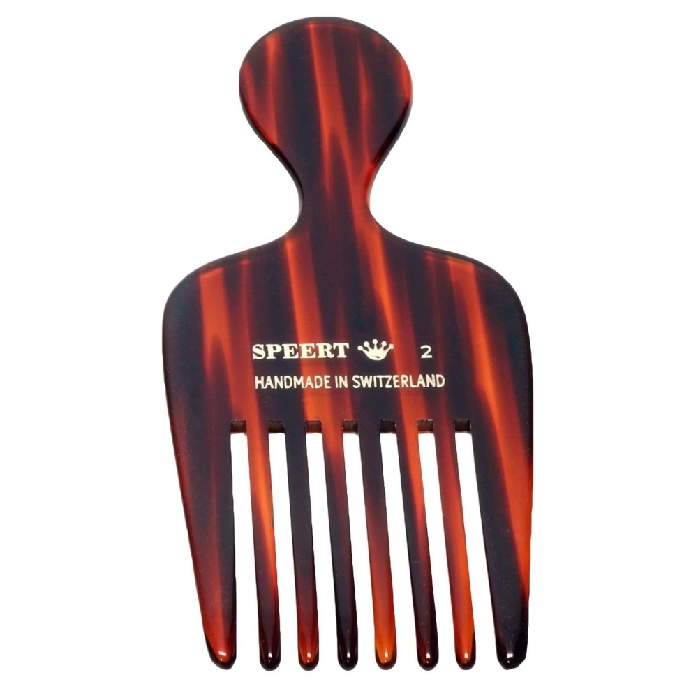 Speert 2 Handmade Wide Tooth Hair Pick - Tortoise Havana Acetate Thick Coarse Curly Textured Hair Detangling Parting Grooming Teasing Styling - Wet & Dry Use for Women, Men & Kids