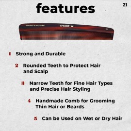 Speert 21 Handmade Narrow Tooth Comb Tortoise Havana Acetate Fine Straight Thin Detangling Parting Grooming Teasing Hair Styling Hairdresser Barber Hairdressing Wet Dry Pocket Travel Women Men Kids