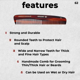 Speert 62 Handmade Wide Narrow Tooth Comb Tortoise Havana Acetate Thick Coarse Curly Thin Fine Straight Hair Detangling Parting Grooming Teasing Hair Styling Hairdresser Barber Hairdressing Wet Dry Speert 62 Handmade Wide Narrow Tooth Comb Tortoise Havana Acetate Thick Coarse Curly Thin Fine Straight Hair Detangling Parting Grooming Teasing Hair Styling Hairdresser Barber Hairdressing Wet Dry