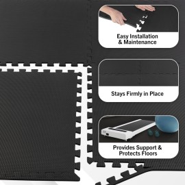 EVA Foam Mat Tiles 4-Pack - 16 SQ FT of Interlocking Padding for Garage, Playroom, or Gym Flooring - Workout Mat or Baby Playmat by Stalwart (Black)
