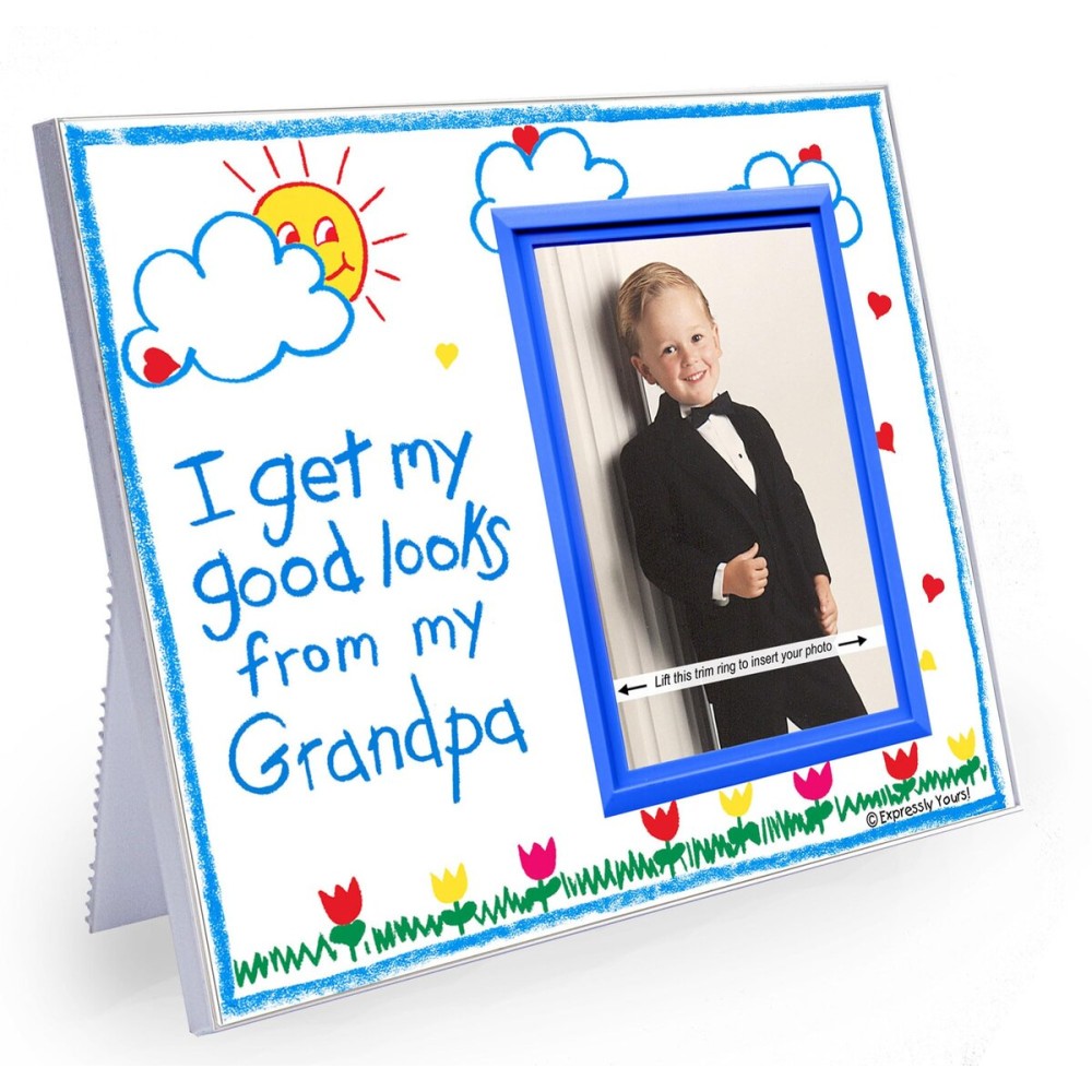 Picture Frame for Grandpa | I Get My Good Looks from My Grandpa | Classic Crayola Cute Picture Frame | Measures 8.25 x 7 in | Holds a 3.5 x 5 inch Photo | Easy to Mail