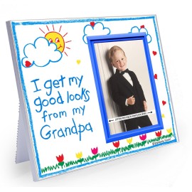 Picture Frame for Grandpa | I Get My Good Looks from My Grandpa | Classic Crayola Cute Picture Frame | Measures 8.25 x 7 in | Holds a 3.5 x 5 inch Photo | Easy to Mail