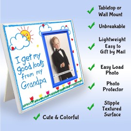 Picture Frame for Grandpa | I Get My Good Looks from My Grandpa | Classic Crayola Cute Picture Frame | Measures 8.25 x 7 in | Holds a 3.5 x 5 inch Photo | Easy to Mail