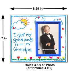 Picture Frame for Grandpa | I Get My Good Looks from My Grandpa | Classic Crayola Cute Picture Frame | Measures 8.25 x 7 in | Holds a 3.5 x 5 inch Photo | Easy to Mail