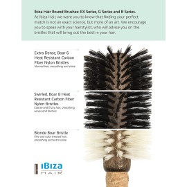 Ibiza Hair Round Boar Bristle Brush (G5-70mm) | Hybrid Swirled Boar & Carbon Fiber Nylon Bristles with Cork Handle | Ideal for Coarse & Frizzy Hair | Adds Texture & Shine for Medium to Long Styles