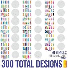 Custom Body Art Airbrush Nail Stencils - Design Series Set  2 Includes 20 Individual Nail Art Template Sheets with 16 Designs Each for a Total 320 Patterns