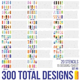 Custom Body Art Airbrush Nail Stencils - Design Series Set  9 Includes 20 Individual Nail Art Template Sheets with 15 Designs Each for a Total 300 Patterns Custom Body Art Airbrush Nail Stencils - Design Series Set  9 Includes 20 Individual Nail Art Template Sheets with 15 Designs Each for a Total 300 Patterns