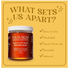 MOOM Organic Hair Removal Sugar Wax for Men with Aloe Vera & Chamomile - Soft Wax for Sensitive Skin & Men Hair - Perfect for Back, Chest, Eyebrow & Body - 12 oz Jar (Strips & Sticks NOT Included)