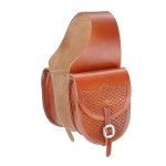 Tough 1 Leather Saddle Bag with Basket Stamp, Med. Tan, 6 1/2 x 9 1/2