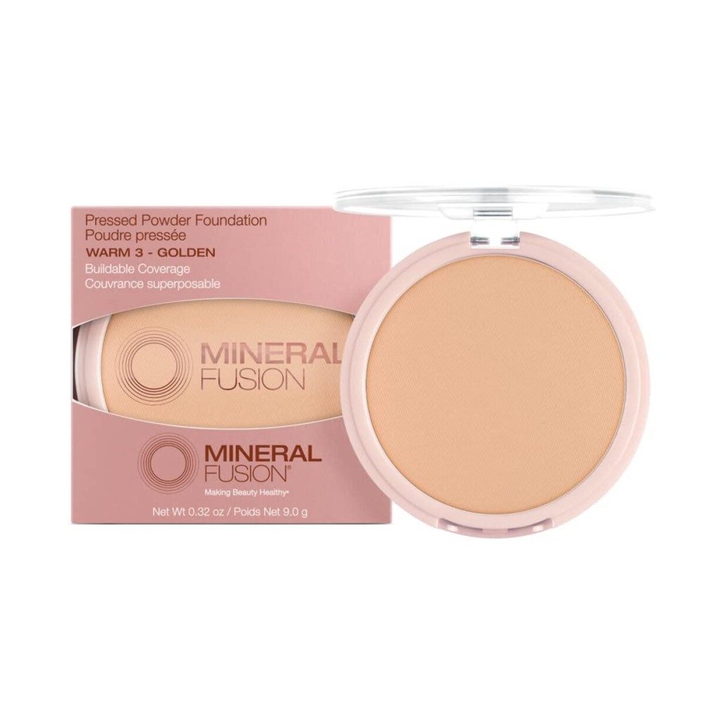 Mineral Fusion Pressed Powder Foundation, Warm 3 - Med/Tan Skin w/Yellowish Undertones, Age Defying Foundation Makeup with Matte Finish, Talc Free Face Powder, Hypoallergenic, Cruelty-Free, 0.32 Oz Mineral Fusion Pressed Powder Foundation, Warm 3 - Med/Tan Skin w/Yellowish Undertones, Age Defying Foundation Makeup with Matte Finish, Talc Free Face Powder, Hypoallergenic, Cruelty-Free, 0.32 Oz