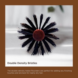 Spornette Italian Rounder 3 Inch Hair Brush (955-XL) - Round Double Density Boar Bristle Brush With Wooden Handle For Blow Drying, Styling, Volumizing, Straightening And Curling Medium To Long Hair