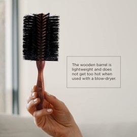 Spornette Italian Rounder 3 Inch Hair Brush (955-XL) - Round Double Density Boar Bristle Brush With Wooden Handle For Blow Drying, Styling, Volumizing, Straightening And Curling Medium To Long Hair