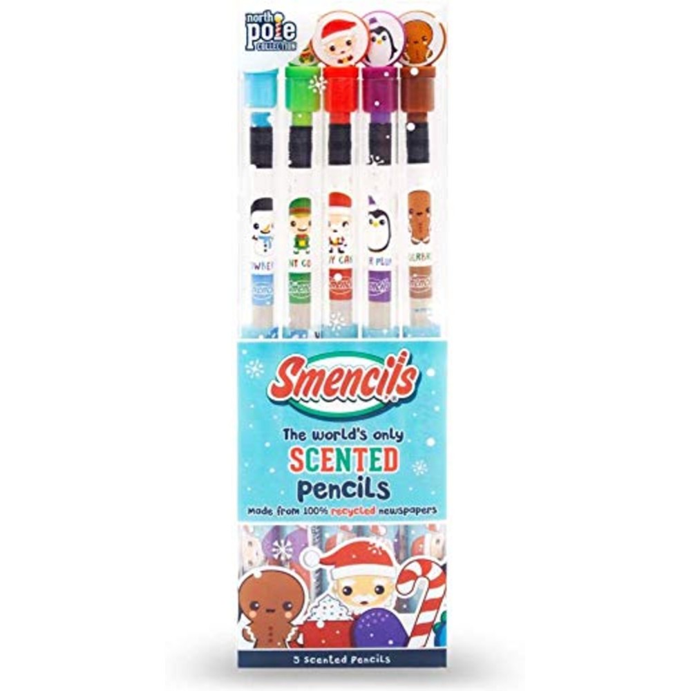 Holiday Smencils - HB 2 Patented Gourmet Scented Fun Pencils, 5 Count - Stocking Stuffer, Gifts for Kids, School Supplies, Party Favors, Classroom Rewards
