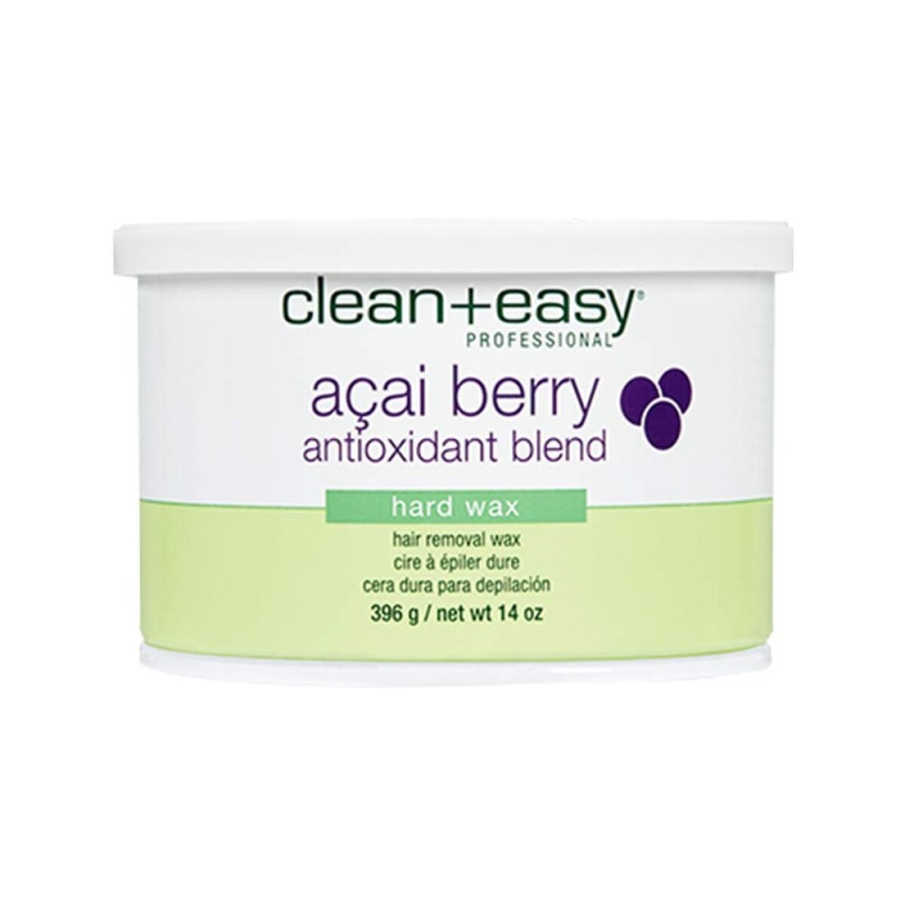 Clean + Easy Acai Berry Hard Wax for Hair Removal - Non-Strip, Depilatory Wax for Painless Full Body, Face, Bikini Brazilian Waxing, Removes Fine to Coarse Hair, 14 oz