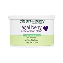 Clean + Easy Acai Berry Hard Wax for Hair Removal - Non-Strip, Depilatory Wax for Painless Full Body, Face, Bikini Brazilian Waxing, Removes Fine to Coarse Hair, 14 oz