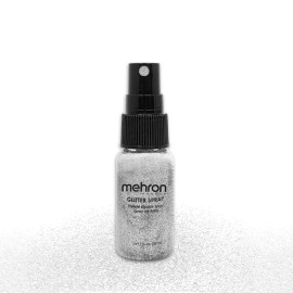 Mehron Makeup GlitterSpray | Hair and Body Glitter Spray | Body Shimmer Spray 1 fl oz (30 ml) (Silver) Perfect for Beauty, Theater, Halloween, Parties, Festivals, Concerts, and More