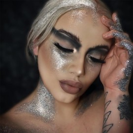 Mehron Makeup GlitterSpray | Hair and Body Glitter Spray | Body Shimmer Spray 1 fl oz (30 ml) (Silver) Perfect for Beauty, Theater, Halloween, Parties, Festivals, Concerts, and More