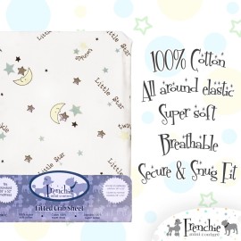 Frenchie Mini Couture Fitted Crib Sheet 100% Woven Cotton Fits Toddler Mattress, 28 x 52 x8in, Twinkle Little Star