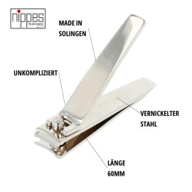 Nippes Professional Nickel Plated Fingernail Clipper - for Finger, Toenail, Cosmetics - Quality Handmade in Solingen Germany - Professional Grade - Ergonomic Hand Grip - Sharp and Safe Design Nippes Professional Nickel Plated Fingernail Clipper - for Finger, Toenail, Cosmetics - Quality Handmade in Solingen Germany - Professional Grade - Ergonomic Hand Grip - Sharp and Safe Design