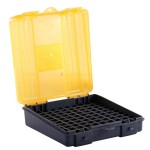 Plano 100-Count Handgun Ammo Box, Dark Gray, Lockable Ammunition Storage, Small Plastic Ammo Box with Dependable Closures and Deep Individual Slots for 9mm & .380