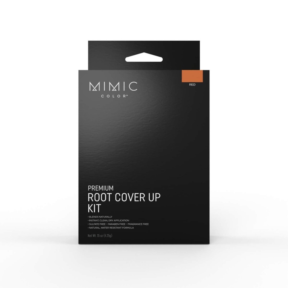 Mimic Color Root Cover Up Kit - Conceal Gray Roots, Contour, Thicken Eyebrows Instantly - Includes Compact, Root Brush, Eyebrow Brush and Carrying Pouch (Full Kit, Red)