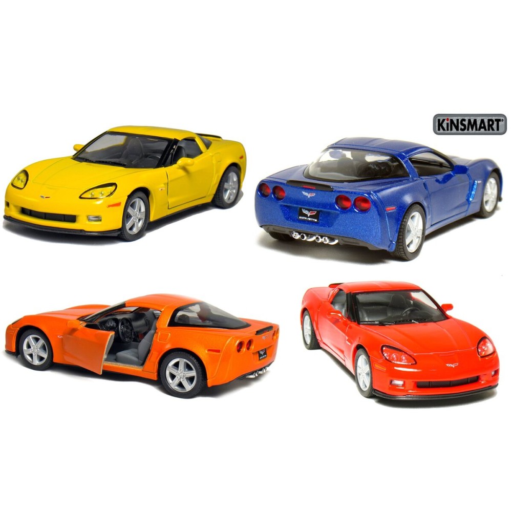 KINSMART 2007 Corvette Z06 5inch 1:36 Scale 5 Inch Die Cast Metal Model American Muscle Toy Car. Pullback Action (-SetOf4)