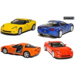 KINSMART 2007 Corvette Z06 5inch 1:36 Scale 5 Inch Die Cast Metal Model American Muscle Toy Car. Pullback Action (-SetOf4)