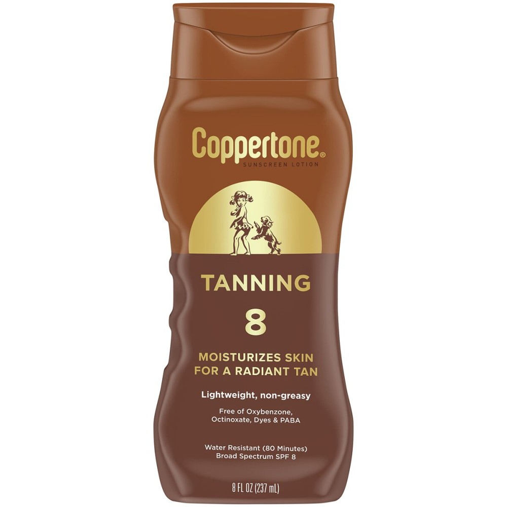 Coppertone Tanning Sunscreen Lotion, Antioxidant, Water Resistant Body Sunscreen SPF 8, Broad Spectrum SPF 8 Sunscreen, 8 Fl Oz Bottle For All Skin Tone Coppertone Tanning Sunscreen Lotion, Antioxidant, Water Resistant Body Sunscreen SPF 8, Broad Spectrum SPF 8 Sunscreen, 8 Fl Oz Bottle For All Skin Tone
