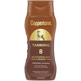 Coppertone Tanning Sunscreen Lotion, Antioxidant, Water Resistant Body Sunscreen SPF 8, Broad Spectrum SPF 8 Sunscreen, 8 Fl Oz Bottle For All Skin Tone