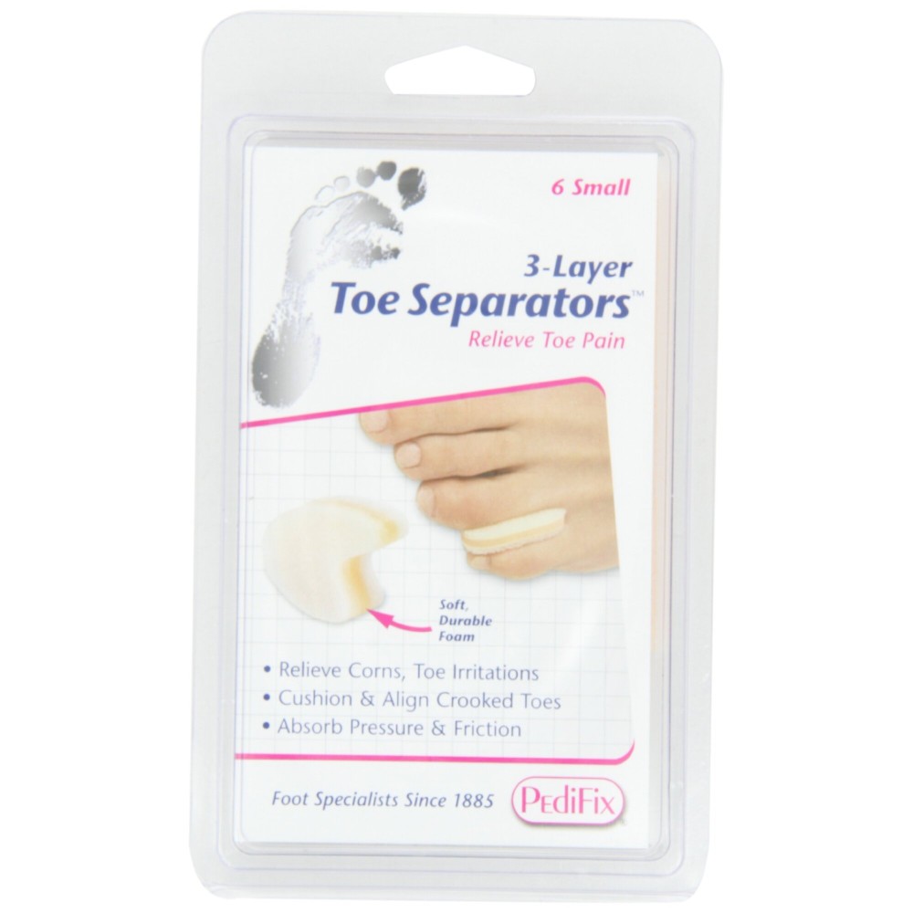 Pedifix 3-layer Toe Separators, 6-Count (Pack of 2), Small