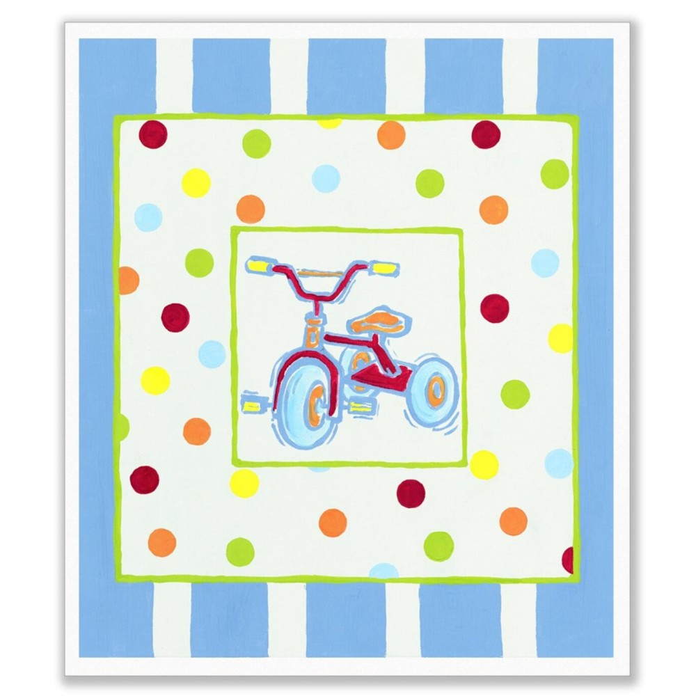 The Kids Room by Stupell Tricycle with Polka Dots and Blue Stripes Rectangle Wall Plaque