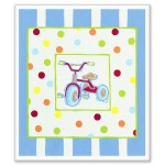 The Kids Room by Stupell Tricycle with Polka Dots and Blue Stripes Rectangle Wall Plaque