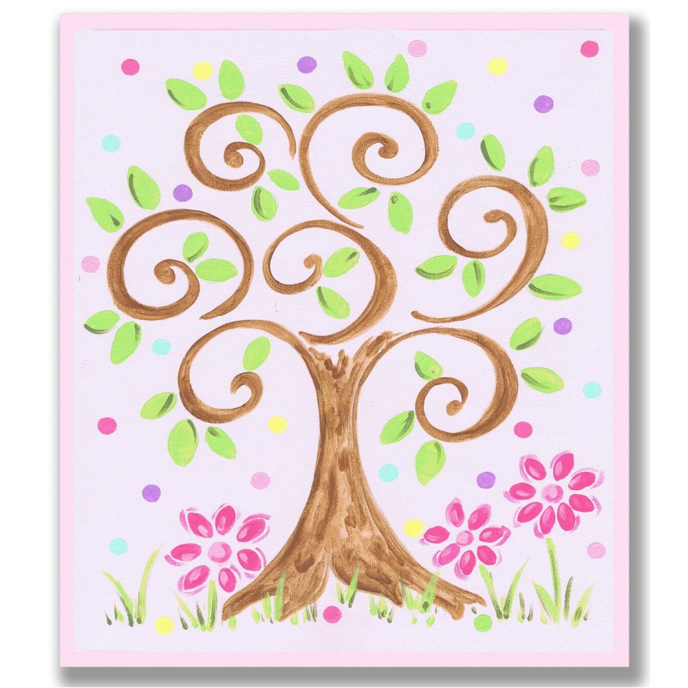 The Kids Room by Stupell Swirl Tree on Pink with Polka Dots Rectangle Wall Plaque