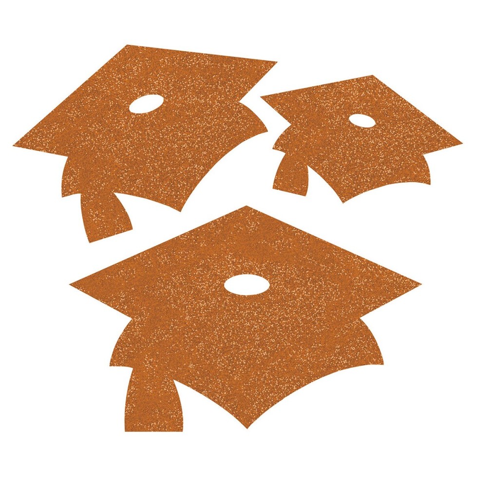 Creative Converting 991125, Graduation Mortarboard Glitter Cutouts Decoration, 12 Ct, Mini, Orange