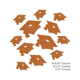 Creative Converting 991125, Graduation Mortarboard Glitter Cutouts Decoration, 12 Ct, Mini, Orange