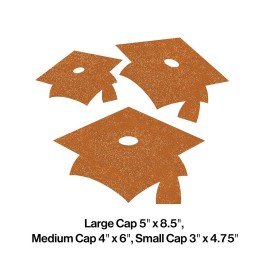 Creative Converting 991125, Graduation Mortarboard Glitter Cutouts Decoration, 12 Ct, Mini, Orange