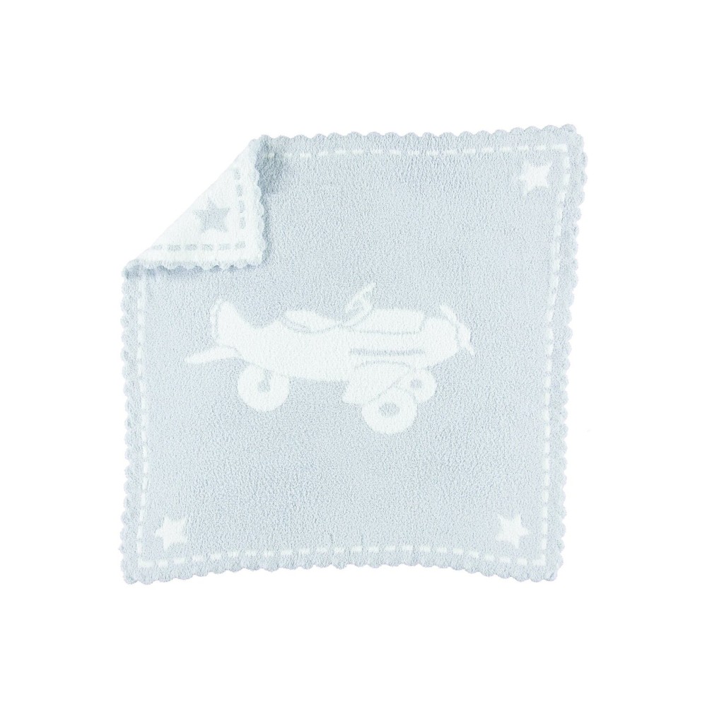 Barefoot Dreams CozyChic Scalloped Baby Receiving Blanket - Blue & White 30x 32