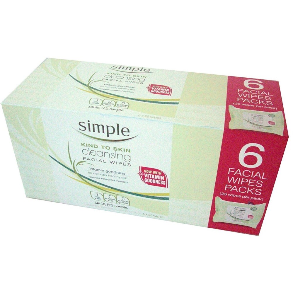 Simple Cleansing Facial Wipes (Boxed 6 packs x 25 wipes) Total 150 Wipes Simple Cleansing Facial Wipes (Boxed 6 packs x 25 wipes) Total 150 Wipes