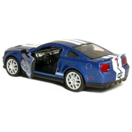 KiNSMART 2007 Ford Shelby GT500 Blue with Racing Stripes 1:38 Scale 5 Inch Die Cast Metal Model Toy Muscle Car