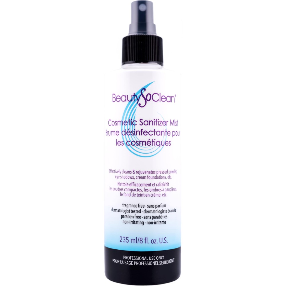 Beautysoclean Cosmetic Sanitizer Mist - (8.0 oz.) Makeup Sanitizing Spray for Powder-based Makeup Palettes & Pressed Cream Foundations, Bronzers, Concealers, Blushes, Eyeshadows.