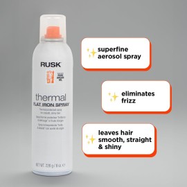 RUSK Designer Collection Thermal Flat Iron Spray with Argan Oil, Micro-Fine Spray, Eliminates Frizz, Leaves Hair Smooth and Sleek, 8 fl. oz