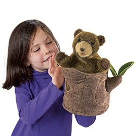 Folkmanis Bear in Tree Stump Hand Puppet, Brown