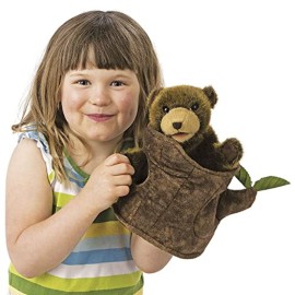 Folkmanis Bear in Tree Stump Hand Puppet, Brown