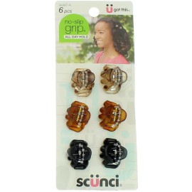 Scunci No-Slip Grip Mini Octopus Jaw Clips 6 Count (Pack of 2)