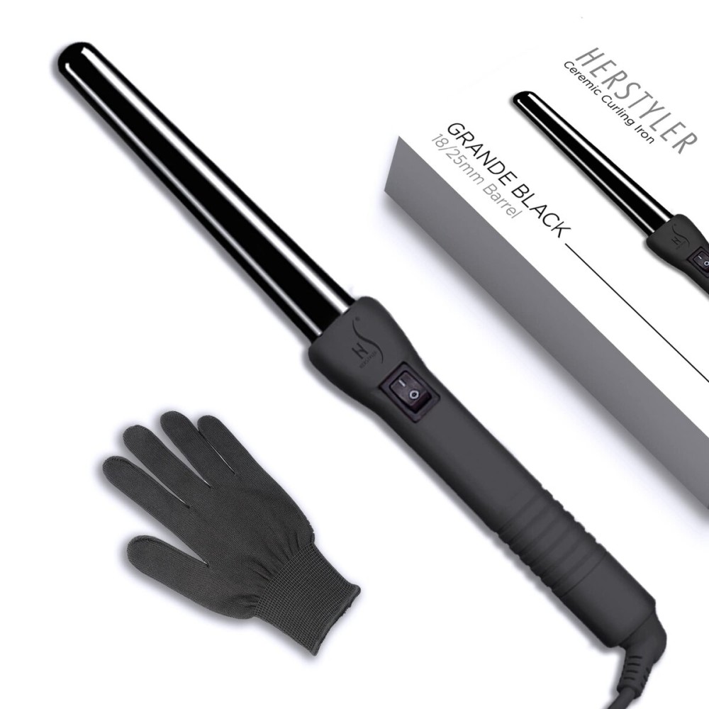Herstyler Grande Ceramic Curling Wand - 1 inch Dual Voltage for Long and Short Hair - Negative Ions (Black) Herstyler Grande Ceramic Curling Wand - 1 inch Dual Voltage for Long and Short Hair - Negative Ions (Black)